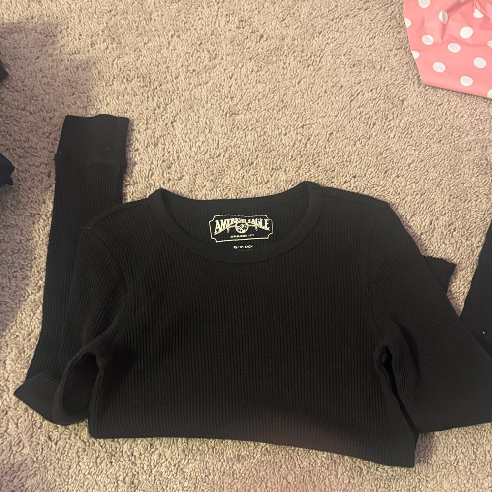 American Eagle Black Waffle Knit Long Sleeve
